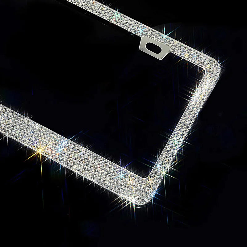 2PCS Bling License Plate Frame Glitter Crystal Sparkling Rhinestone Diamond Caps