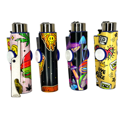 FLKR LYTR® Fidget Spinner Lighter Case for Clipper Lighter® Case fidget spinner lighter case 4PACK - High Alien, Pizza Melt, Mushrooms, Love & Peace - $39.99