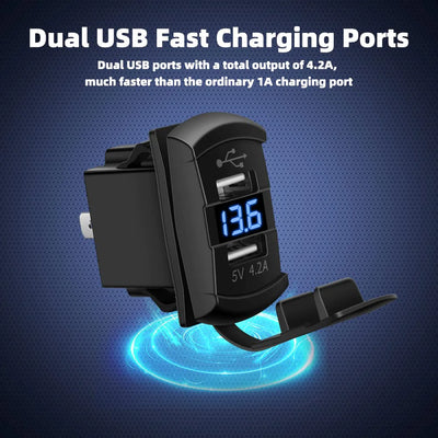 12V Dual USB Charger Socket LED Voltage Voltmeter Rocker Switch Panel Car Boat