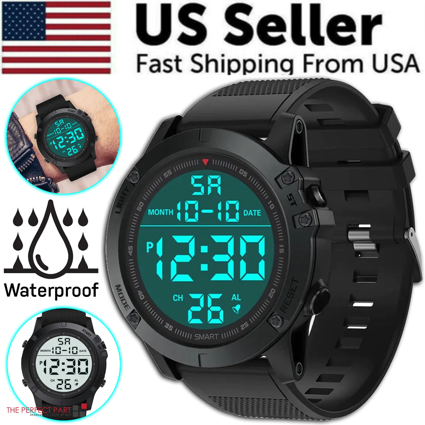 Waterproof Digital Sports Watch Military Tactical LED Backlight Wristwatch Men