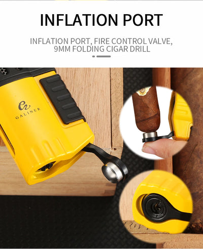 GALINER Cigar Lighter With Punch Smoking Accessories Windproof 4 Jet Blue Flame Torch Lighters For Cigar