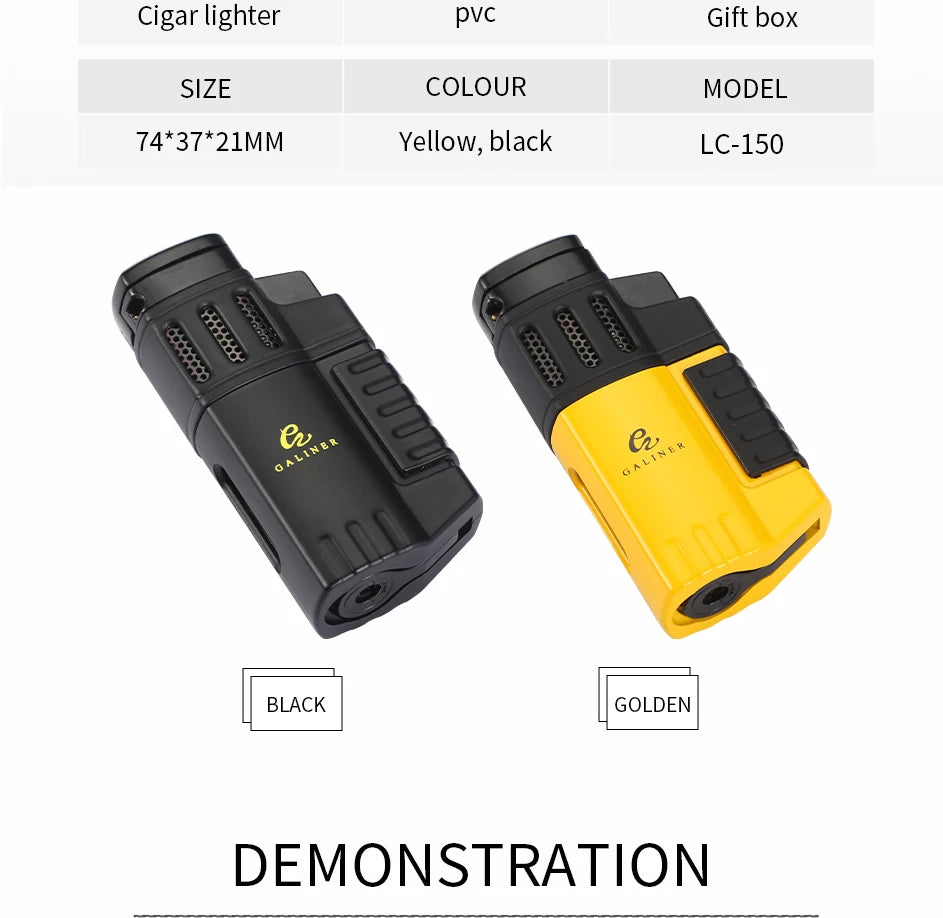 GALINER Cigar Lighter With Punch Smoking Accessories Windproof 4 Jet Blue Flame Torch Lighters For Cigar