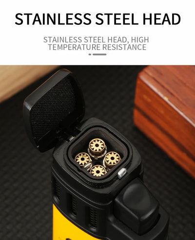 GALINER Cigar Lighter With Punch Smoking Accessories Windproof 4 Jet Blue Flame Torch Lighters For Cigar