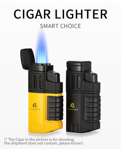 GALINER Cigar Lighter With Punch Smoking Accessories Windproof 4 Jet Blue Flame Torch Lighters For Cigar