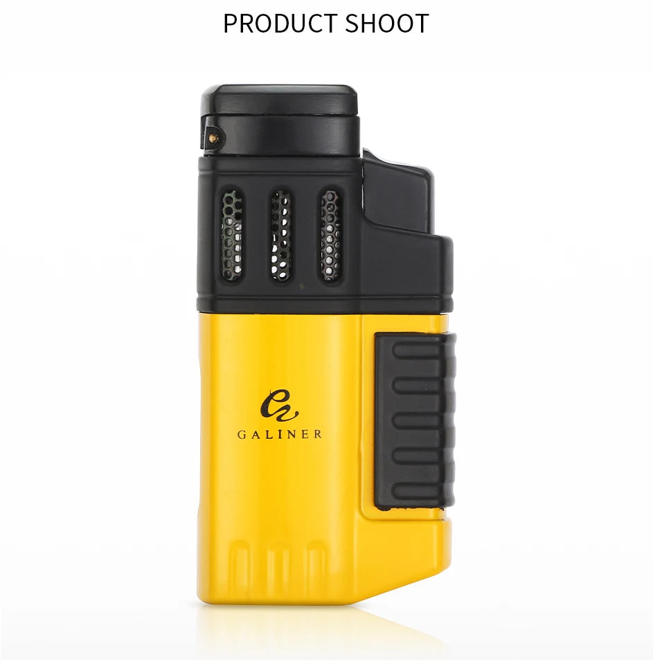 GALINER Cigar Lighter With Punch Smoking Accessories Windproof 4 Jet Blue Flame Torch Lighters For Cigar