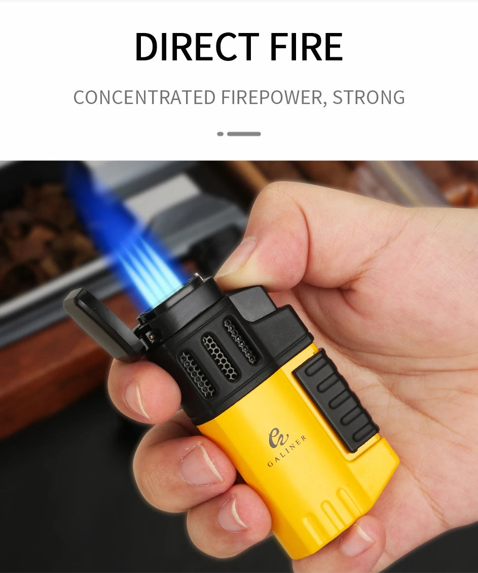 GALINER Cigar Lighter With Punch Smoking Accessories Windproof 4 Jet Blue Flame Torch Lighters For Cigar