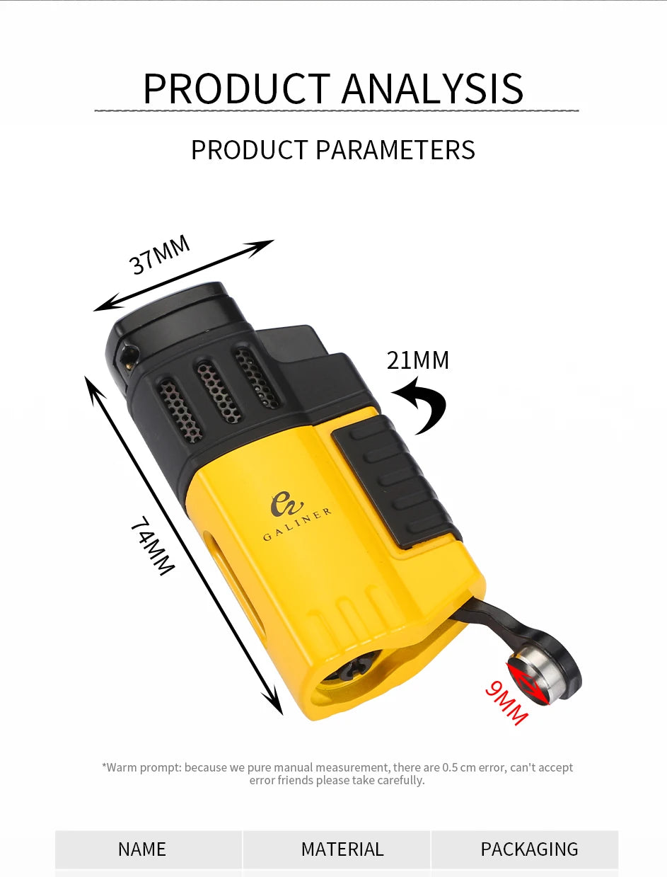 GALINER Cigar Lighter With Punch Smoking Accessories Windproof 4 Jet Blue Flame Torch Lighters For Cigar