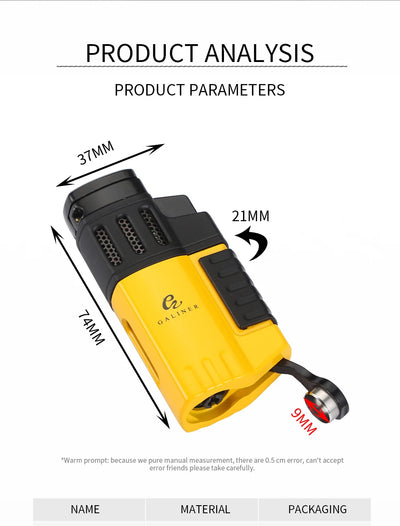 GALINER Cigar Lighter With Punch Smoking Accessories Windproof 4 Jet Blue Flame Torch Lighters For Cigar