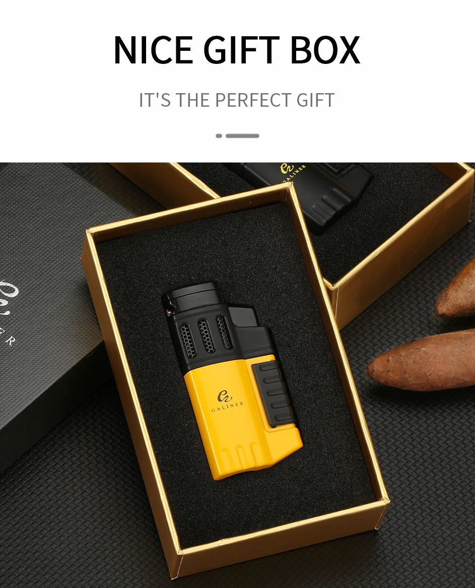 GALINER Cigar Lighter With Punch Smoking Accessories Windproof 4 Jet Blue Flame Torch Lighters For Cigar