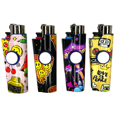 FLKR LYTR® Fidget Spinner Lighter Case for Clipper Lighter® Case fidget spinner lighter case 4PACK - High Alien, Pizza Melt, Mushrooms, Love & Peace - $39.99