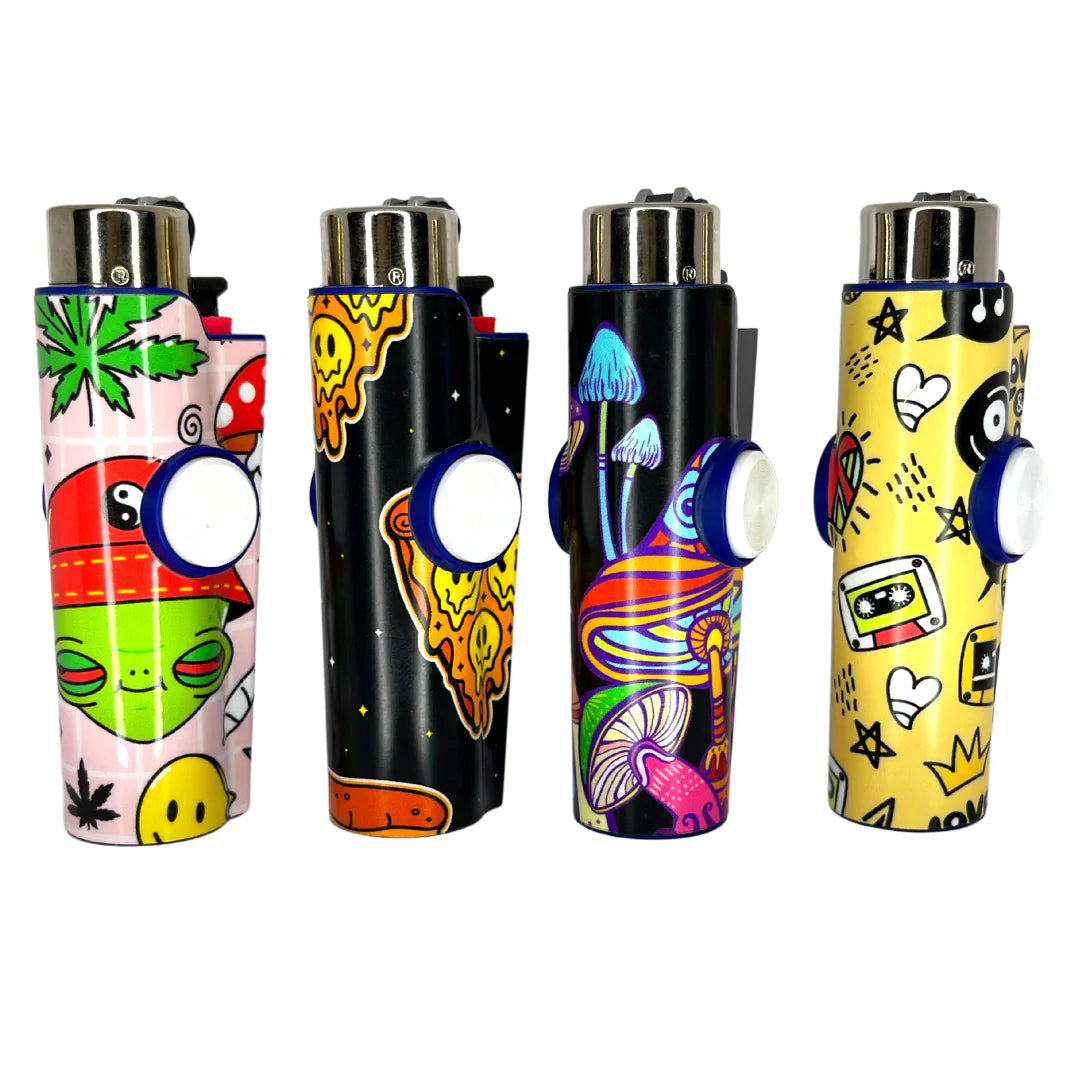 FLKR LYTR® Fidget Spinner Lighter Case for Clipper Lighter® Case fidget spinner lighter case 4PACK - High Alien, Pizza Melt, Mushrooms, Love & Peace - $39.99