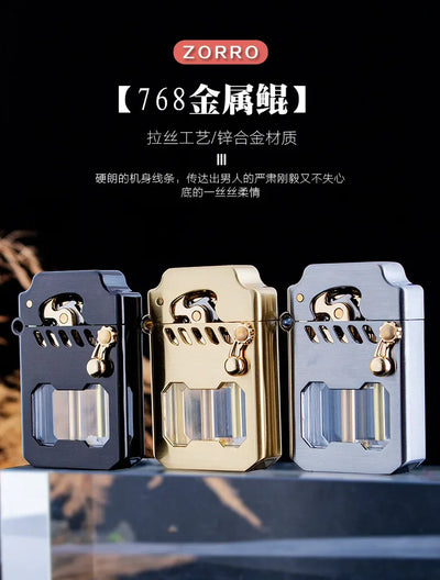 2025 New Zorro Kerosene Lighter Cyber Mecha Transparent Bin Rocker Cool Classic Torrens Tide Men Lighters