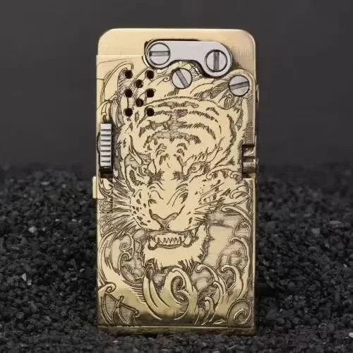 Handmade Brass Mechanical Automatic Ignition Gasoline Lighter And Titanium Alloy Material Gift Box