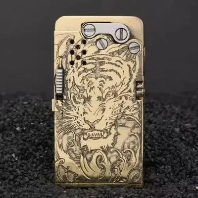 Handmade Brass Mechanical Automatic Ignition Gasoline Lighter And Titanium Alloy Material Gift Box