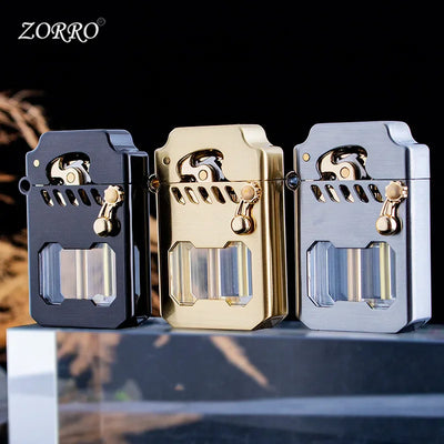 2025 New Zorro Kerosene Lighter Cyber Mecha Transparent Bin Rocker Cool Classic Torrens Tide Men Lighters