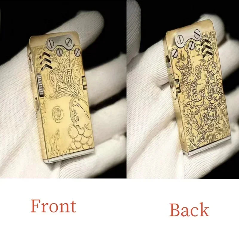 Handmade Brass Mechanical Automatic Ignition Gasoline Lighter And Titanium Alloy Material Gift Box