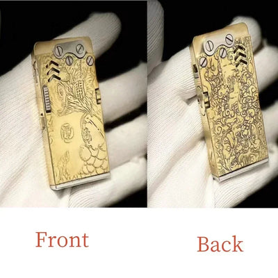 Handmade Brass Mechanical Automatic Ignition Gasoline Lighter And Titanium Alloy Material Gift Box