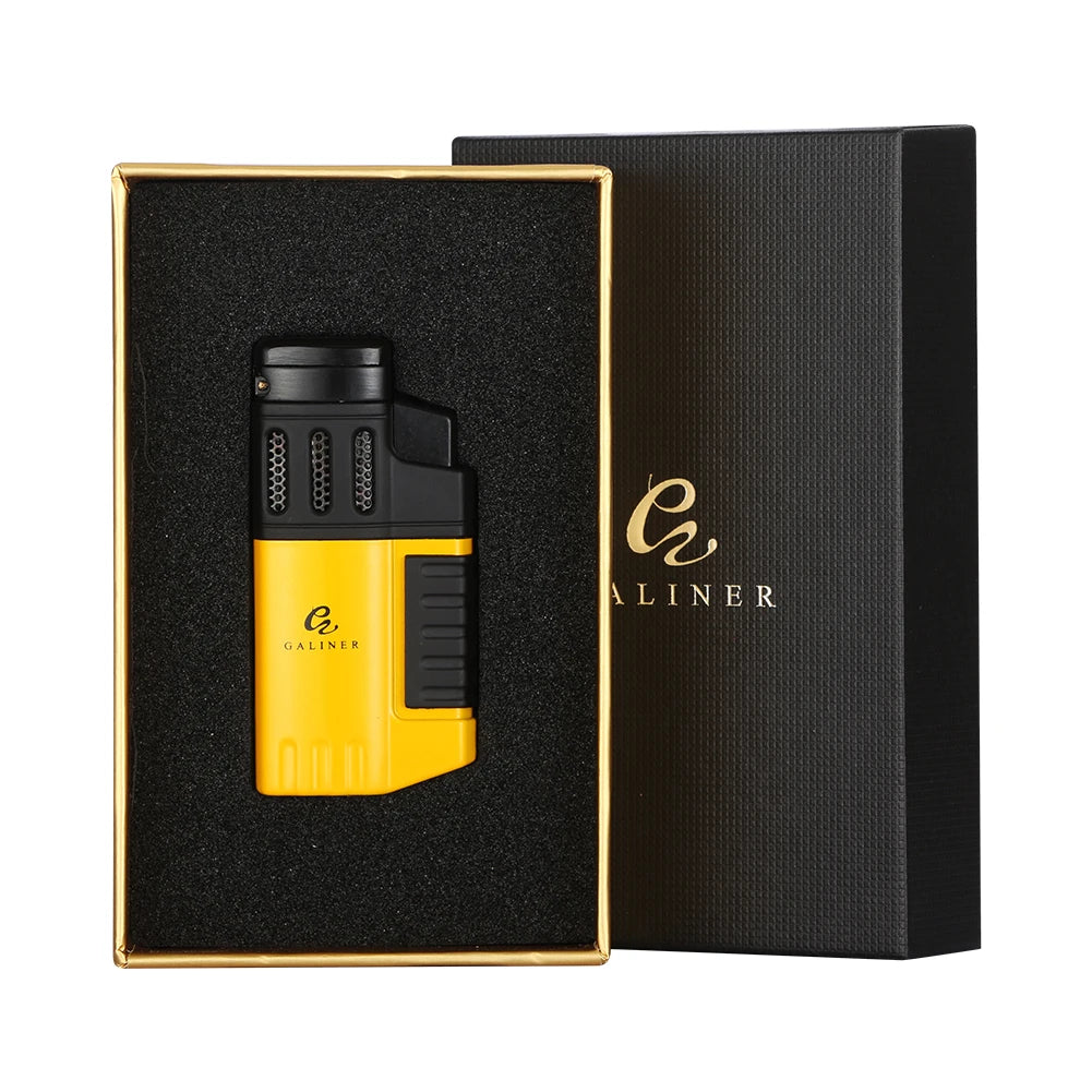 GALINER Cigar Lighter With Punch Smoking Accessories Windproof 4 Jet Blue Flame Torch Lighters For Cigar
