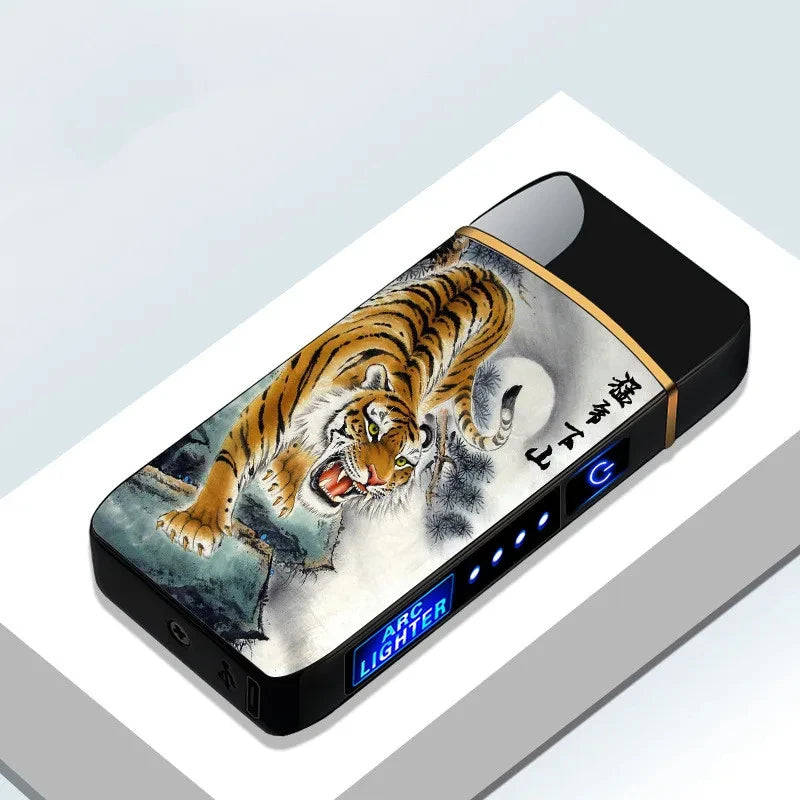 Hot Smart Windproof Electric Metal Lighter Flameless Plasma Lighter Usb Rechargeable Double Arc Led Power Display Touch Lighter