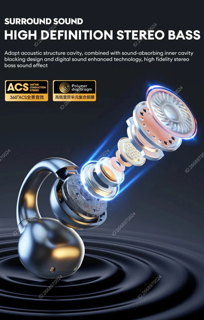 Xiaomi Bone Conduction Earphones Bluetooth 5.3 Headphones Noise Cancelling Clip-On Ear Wireless Earbuds with Long Battery Life