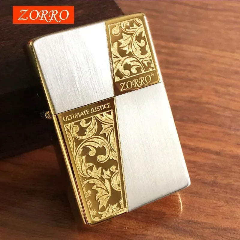 Zorro Original Copper Light Plate Gold Brushed Pure Copper Lighter Windproof Kerosene Lighter Narrow Machine Men's Cool Lighter