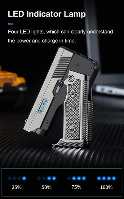New Gas- Electric Dual Flame Gun Lighter USB Rechargeable Plasma Lighter Foldable Pistol Shaped Torch Lighter Men Smoking Tool