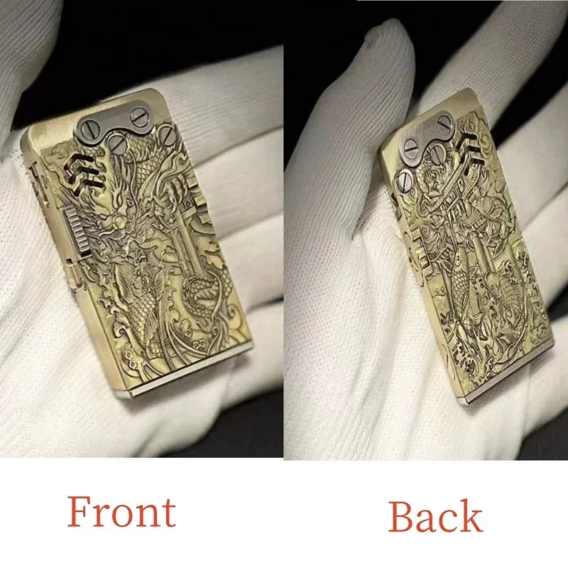 Handmade Brass Mechanical Automatic Ignition Gasoline Lighter And Titanium Alloy Material Gift Box