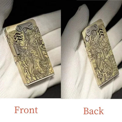 Handmade Brass Mechanical Automatic Ignition Gasoline Lighter And Titanium Alloy Material Gift Box