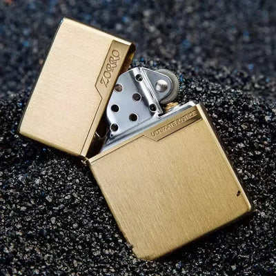 Zorro Original Copper Light Plate Gold Brushed Pure Copper Lighter Windproof Kerosene Lighter Narrow Machine Men's Cool Lighter