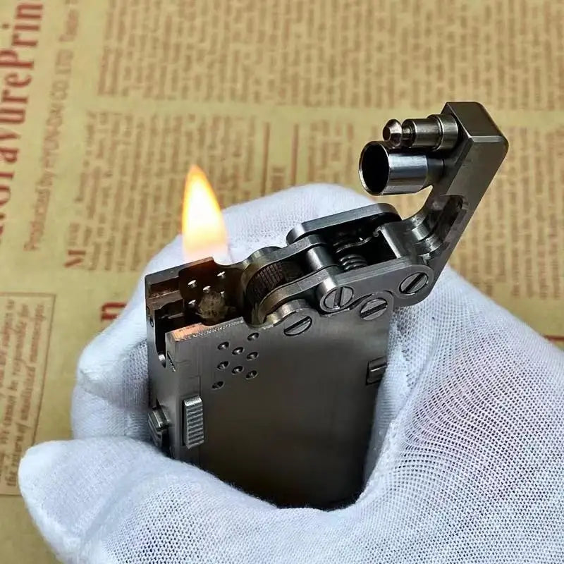 Handmade Brass Mechanical Automatic Ignition Gasoline Lighter And Titanium Alloy Material Gift Box