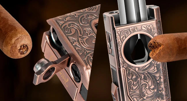 Cigar Lighter 4 Jet Flame,Refillable Butane Lighter with Cigar Cutter V Cut Cigar Punch Cigar Holder Cigar Draw Enhancer