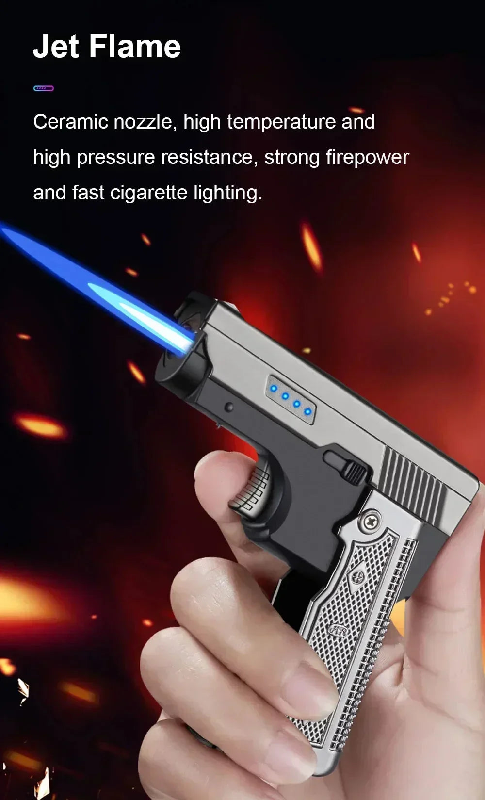 New Gas- Electric Dual Flame Gun Lighter USB Rechargeable Plasma Lighter Foldable Pistol Shaped Torch Lighter Men Smoking Tool