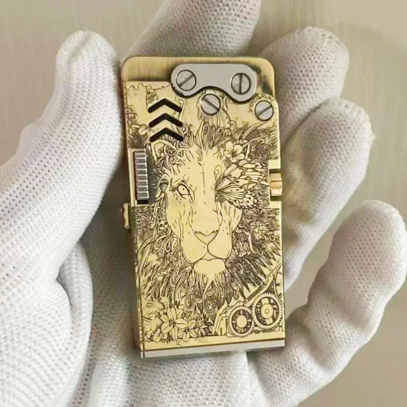 Handmade Brass Mechanical Automatic Ignition Gasoline Lighter And Titanium Alloy Material Gift Box