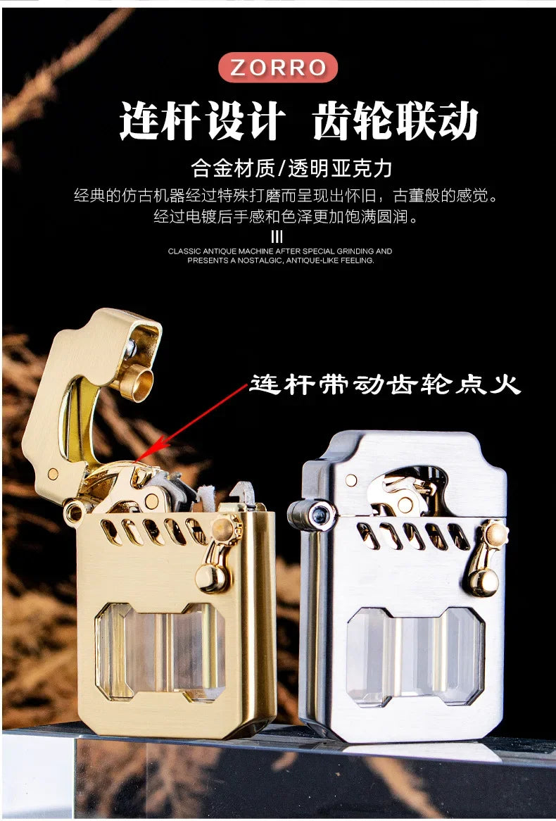 2025 New Zorro Kerosene Lighter Cyber Mecha Transparent Bin Rocker Cool Classic Torrens Tide Men Lighters