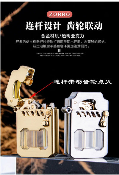 2025 New Zorro Kerosene Lighter Cyber Mecha Transparent Bin Rocker Cool Classic Torrens Tide Men Lighters