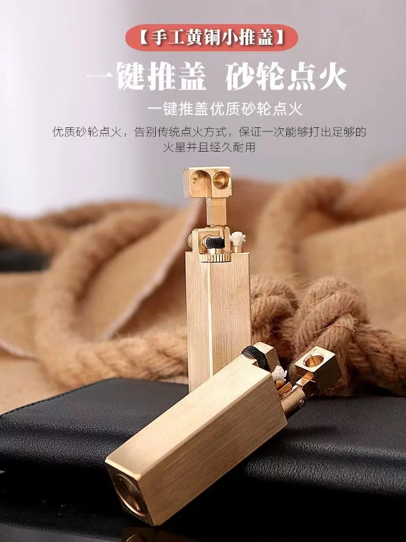 Vintage Heavy duty Trench Handmade Kerosene Lighter Brass Large Capacity Oil Tank Grinding Wheel Ignition Collection Lighters