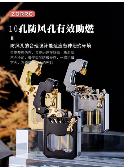 2025 New Zorro Kerosene Lighter Cyber Mecha Transparent Bin Rocker Cool Classic Torrens Tide Men Lighters