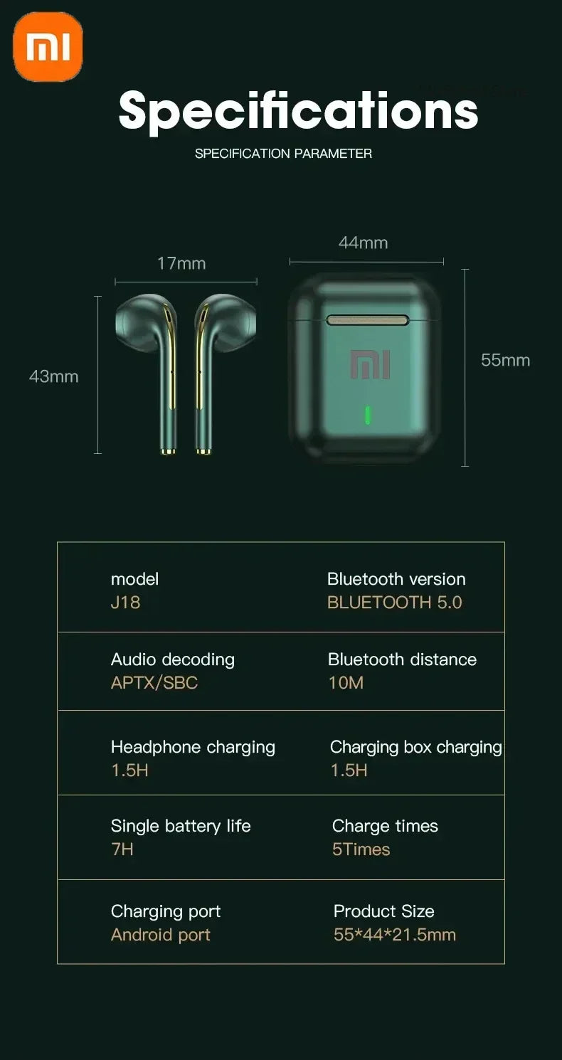 XIAOMI J18 True Wireless Earphone Noise Cancelling Headphone HiFI Stereo Game with Micr TWS in Ear Earbuds Waterproof Headset