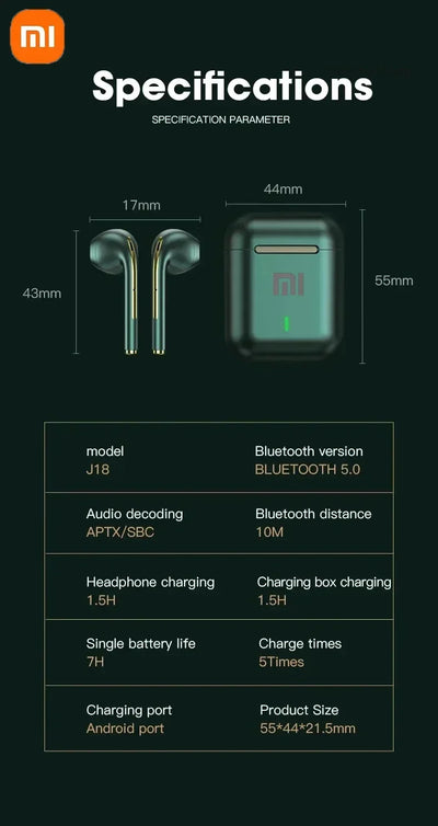 XIAOMI J18 True Wireless Earphone Noise Cancelling Headphone HiFI Stereo Game with Micr TWS in Ear Earbuds Waterproof Headset