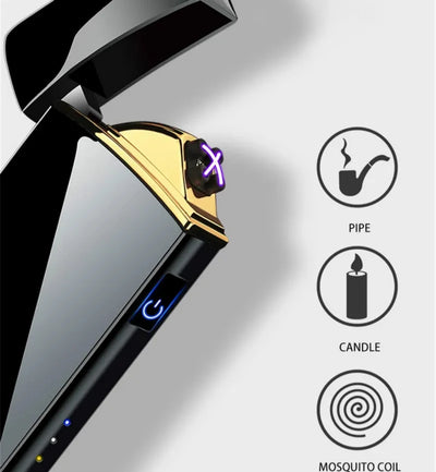 Hot Smart Windproof Electric Metal Lighter Flameless Plasma Lighter Usb Rechargeable Double Arc Led Power Display Touch Lighter