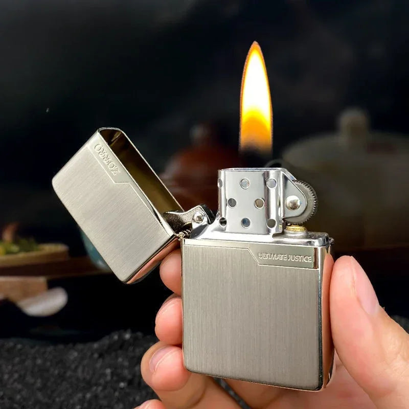 Zorro Original Copper Light Plate Gold Brushed Pure Copper Lighter Windproof Kerosene Lighter Narrow Machine Men's Cool Lighter