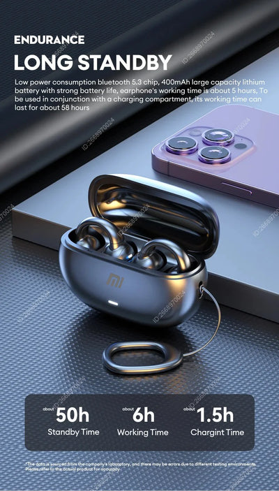 Xiaomi Bone Conduction Earphones Bluetooth 5.3 Headphones Noise Cancelling Clip-On Ear Wireless Earbuds with Long Battery Life