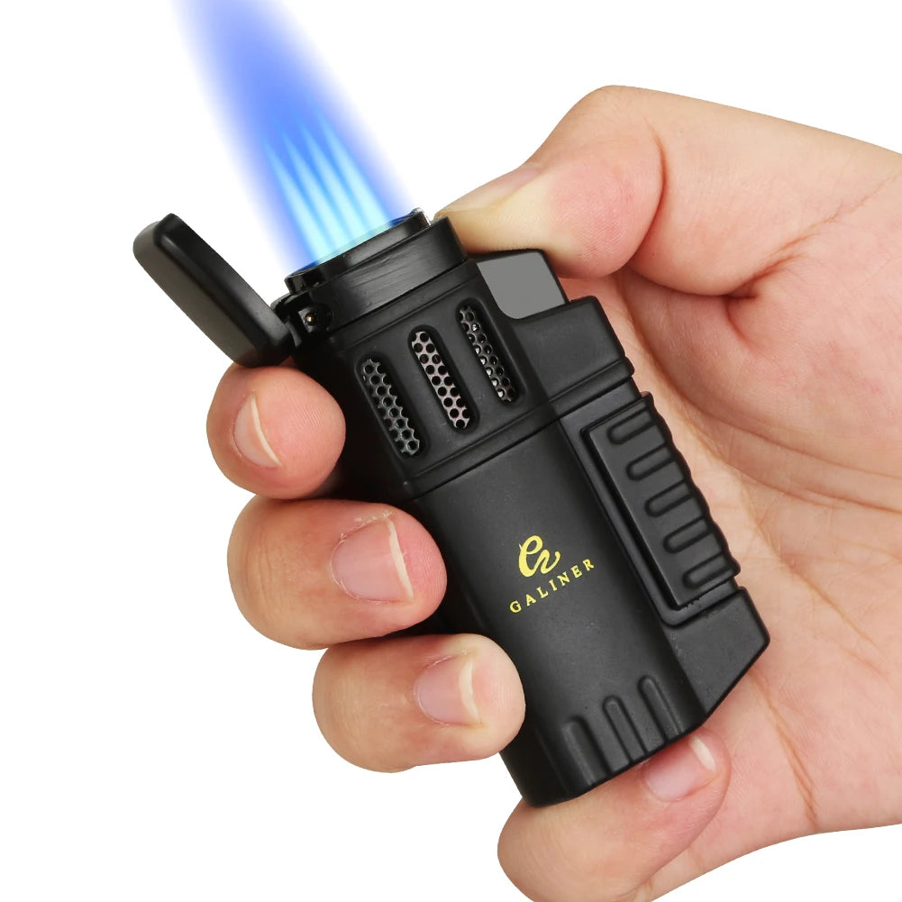 GALINER Cigar Lighter With Punch Smoking Accessories Windproof 4 Jet Blue Flame Torch Lighters For Cigar