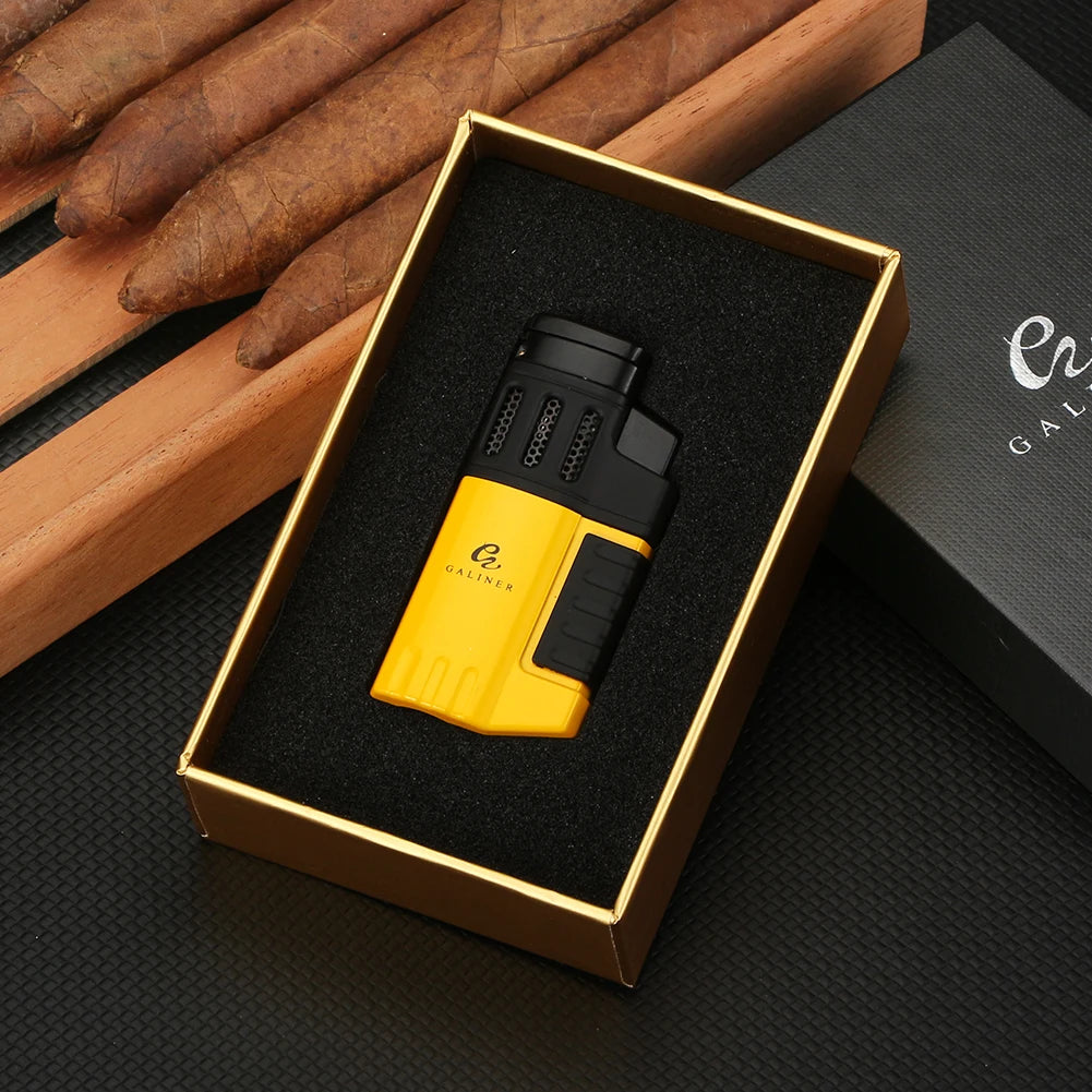GALINER Cigar Lighter With Punch Smoking Accessories Windproof 4 Jet Blue Flame Torch Lighters For Cigar