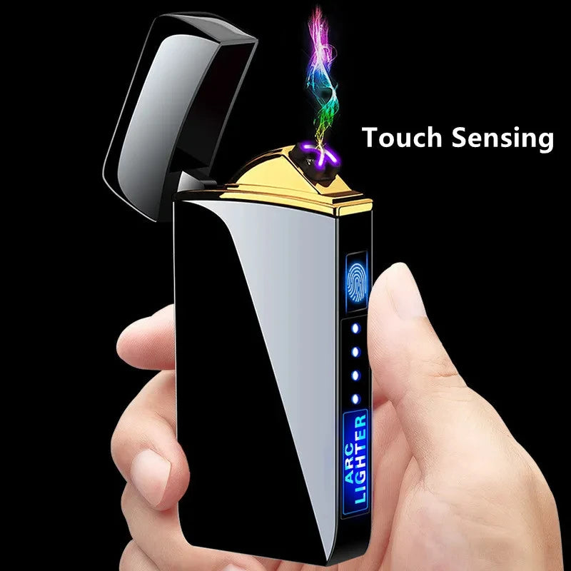 Hot Smart Windproof Electric Metal Lighter Flameless Plasma Lighter Usb Rechargeable Double Arc Led Power Display Touch Lighter
