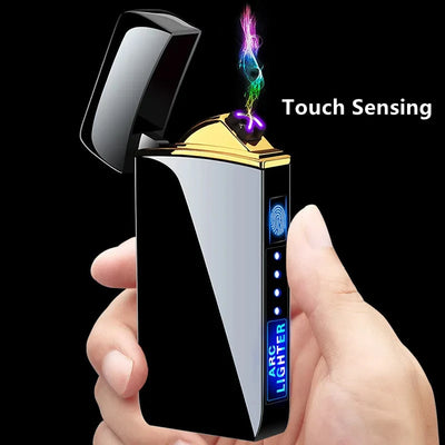Hot Smart Windproof Electric Metal Lighter Flameless Plasma Lighter Usb Rechargeable Double Arc Led Power Display Touch Lighter