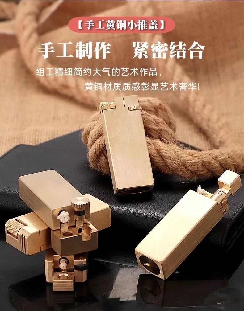 Vintage Heavy duty Trench Handmade Kerosene Lighter Brass Large Capacity Oil Tank Grinding Wheel Ignition Collection Lighters