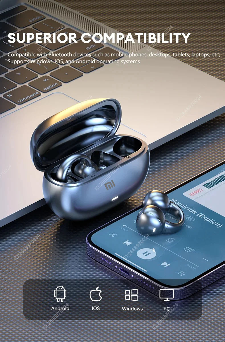 Xiaomi Bone Conduction Earphones Bluetooth 5.3 Headphones Noise Cancelling Clip-On Ear Wireless Earbuds with Long Battery Life