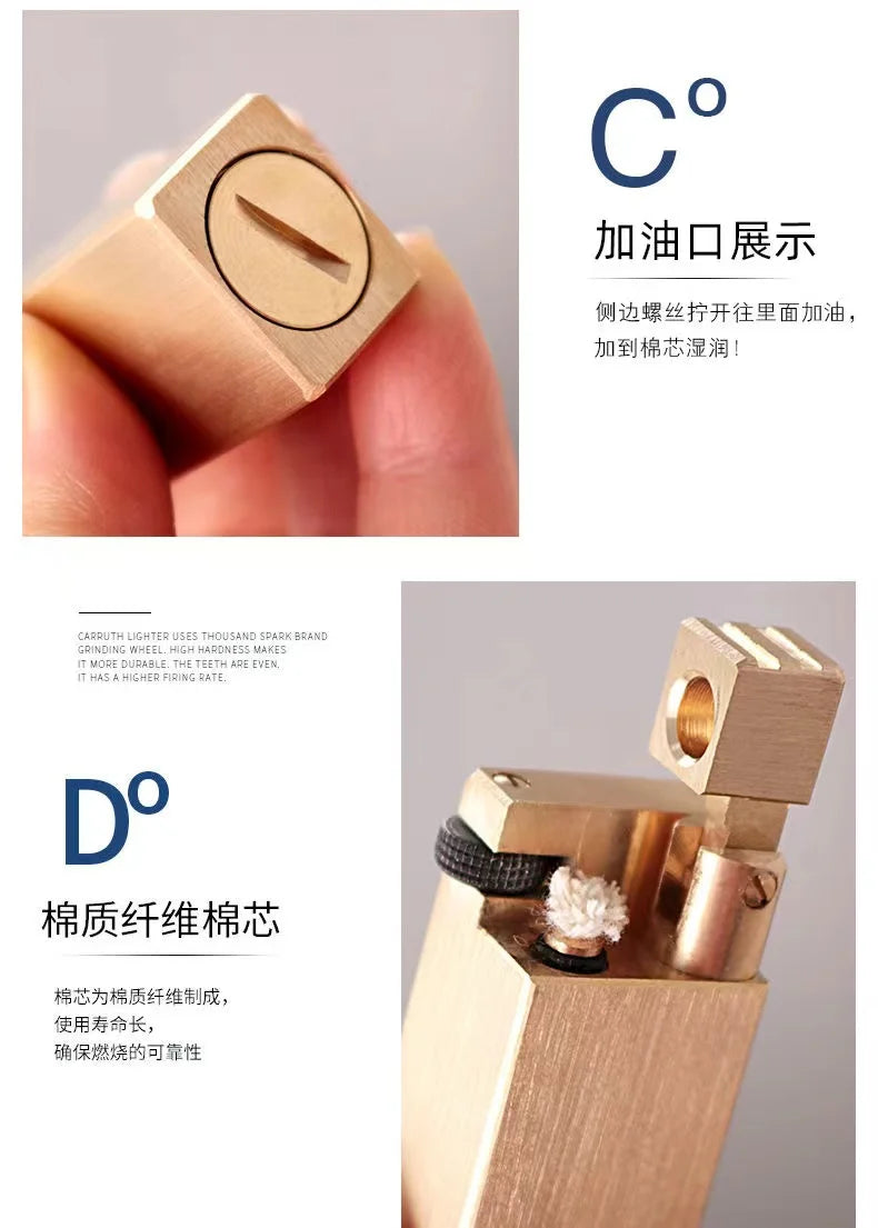 Vintage Heavy duty Trench Handmade Kerosene Lighter Brass Large Capacity Oil Tank Grinding Wheel Ignition Collection Lighters