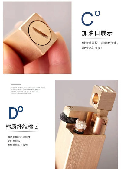 Vintage Heavy duty Trench Handmade Kerosene Lighter Brass Large Capacity Oil Tank Grinding Wheel Ignition Collection Lighters